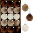 IPOPU 15Pcs Brown Velvet Christmas Ornaments Balls Bulk for Christmas Tree Decor 3.15in Big Flocked Xmas Hanging Ornaments Set for Home, Plastic Large Shatterproof Velvet Ornaments (Brown, White)