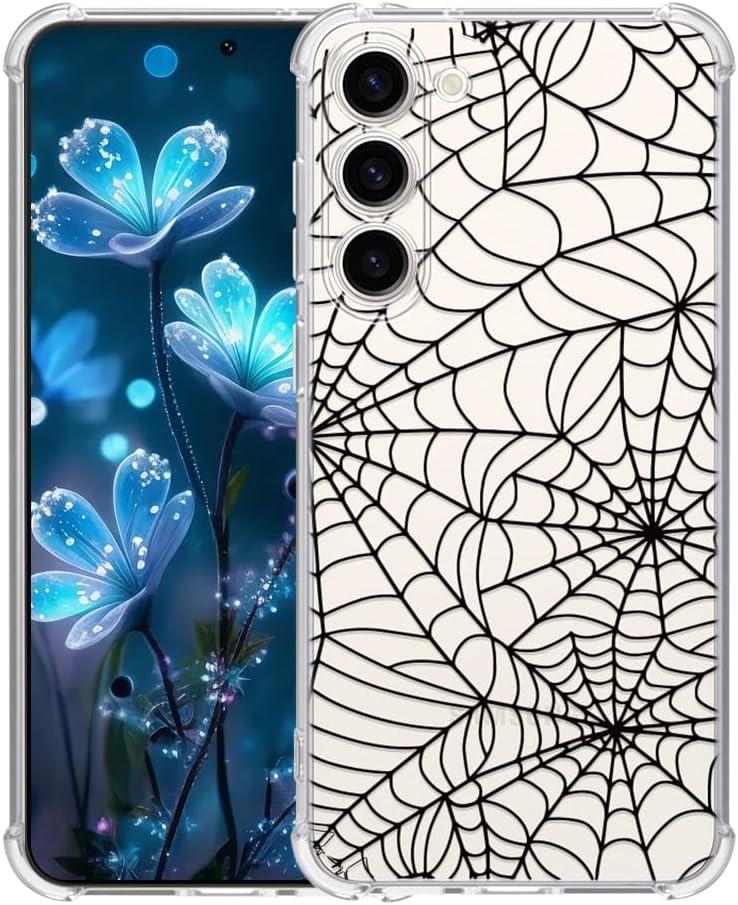 YESPURE for Samsung Galaxy S24 Case Halloween Clear Cute Spider Web Painting Case for Kids Transparent Soft TPU Slim Protective Case Bumper Shockproof Protection for Galaxy S24