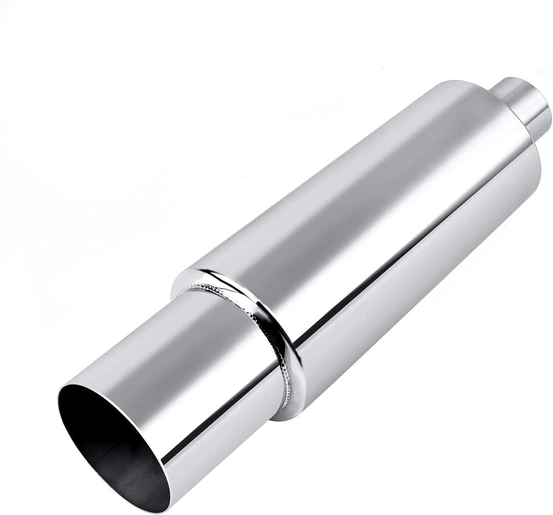 EVIL ENERGY 2.5" Exhaust Muffler, 2.5" Inlet (OD) 4" Outlet Stainless Steel Universal Straight Through N1 Style Exhaust Tip, Deep Tone for Modern Trucks, Muscle Cars & Daily Drivers