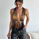 QJQ Women's Sexy Backless Open Back Tops Halter Deep V Neck Sleeveless Vest Tank Tops Going Out Party Clubwear (XS)