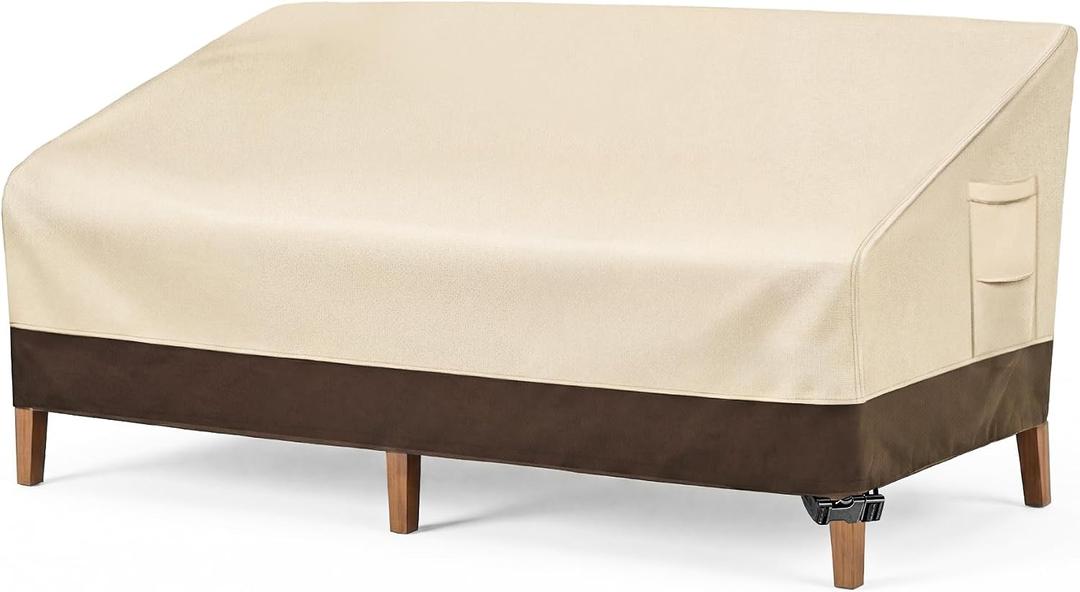 Vailge Heavy Duty Patio Sofa Cover, 100% Waterproof 3-Seater Outdoor Sofa Cover,Lawn Patio Furniture Covers with Air Vent and Handle,85" Wx 37" Dx 35" H,Beige&Brown