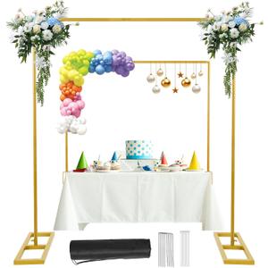 Square Backdrop Stand, 8.2FT Wedding Arch, Heavy Duty Balloon Arch Stand, Over The Table Rod Stand with Clamps, Adjustable Photo Booth Background Kit, Backdrop Frame for Decor Birthday Party (Gold)