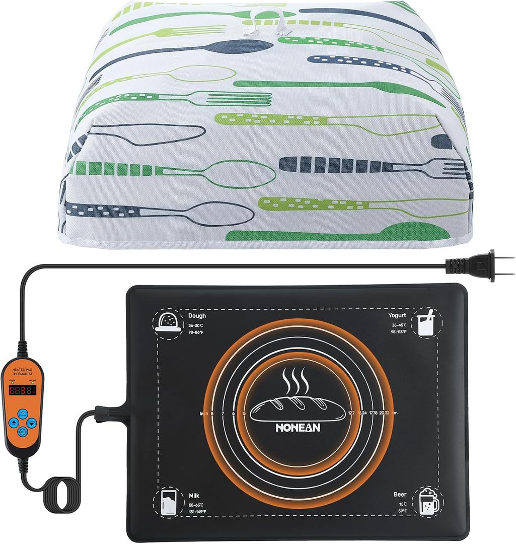 Hohean Sourdough Starter Warmer with Heat Shield, Dough Proofer Warming Mat for Fermenting with Temperature 59°F-140°F Thermostat Control, 12" x 16" Proofing Mat with for Making Bread, Yogurt, Beer