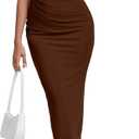 Women's Mock Neck Ruched Floral Mesh Bodycon Maxi Dress Cap Sleeve Tight Fitted Curvy Cocktail Club Party Dresses (Pure Chocolate Brown)
