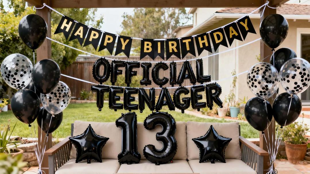 Official Teenager 13th Birthday Decorations Black for Boys, Number 13 Birthday Star Foil Balloons Confetti Balloons for Boys 13 Years Old(13th Black)
