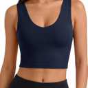 Aoysky Sports Bras for Women Long Line Workout Tank with Built in Bra V Neck Padded Yoga Tops U-Back (Blue, L)