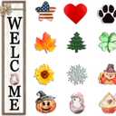 Surfapans Interchangeable Welcome Sign for Front Porch Standing 45"X9" Large with 12 Pcs Replaceable Icons Outdoor Decorations Frame Tall Vertical Outside Farmhouse Rustic Door Decor (Wood)