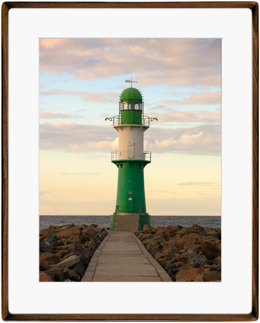 Natural Wood 16x20 Picture Frame, Display 12x16 Photo with Mat or 16x20 Without Mat, Solid Walnut Wood Poster Frame with Plexiglass, Wall Hanging Display