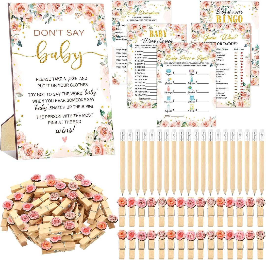 Patelai 321 Pcs Baby in Bloom Baby Shower Decorations Pink Floral Gender Reveal Decorations Set 5 Don't Say Games Serve 50 Guests for Pink Floral in Bloom Gender Reveal Birthday Party Decor Supplies