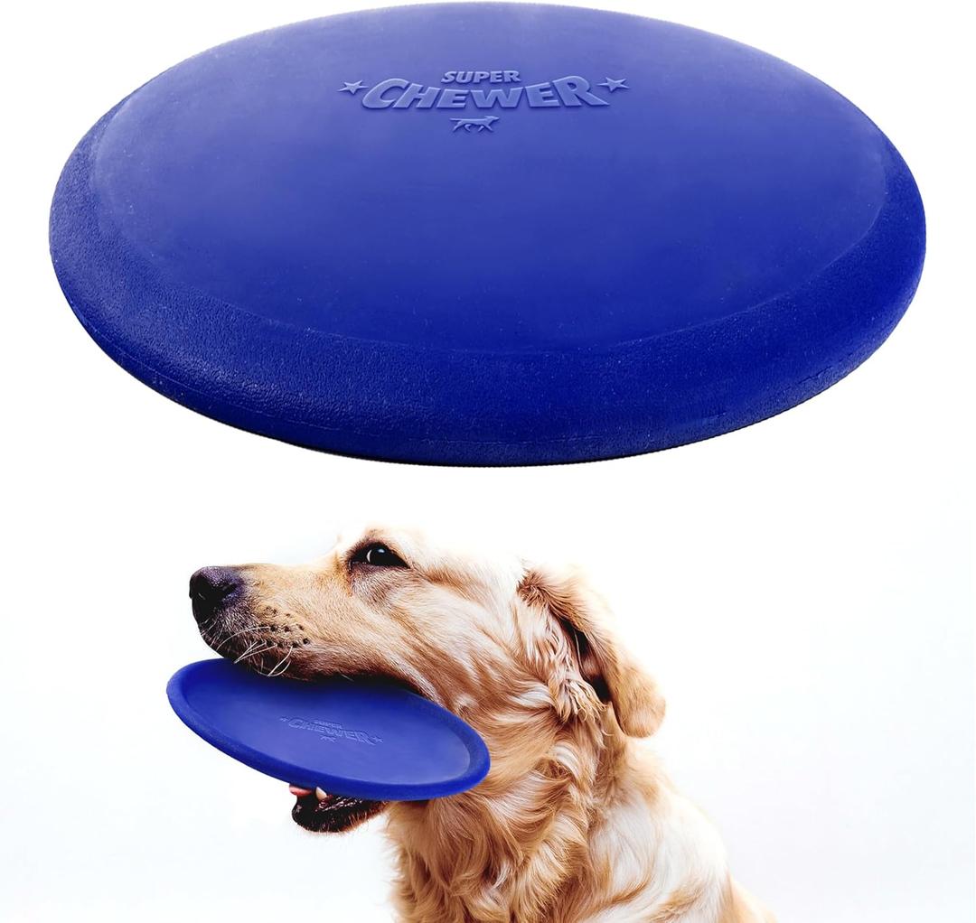 SuperChewer Tough Flying Disc Toy | Lifetime Replacement | Strong Natural Rubber | Great Dog Fetch Toys | Rubber Disc Toy for Dogs | Ultra Durable Chew Toys for Aggressive Chewers | for All Breeds (Large - 8.5 Inch / 9 oz)