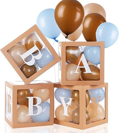 Baby Teddy Bear Baby Shower Boxes Decorations Clear Blocks 4 Letters Transparent Block We Can Bearly Wait Themed Neutral Backdrop Theme Centerpiece First Birthday Gender Reveal Balloon