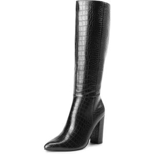 DREAM PAIRS Knee High Boots Women Chunky Heel Pointed Toe Tall Boots for Women Side Zipper Long Boots, Size 10