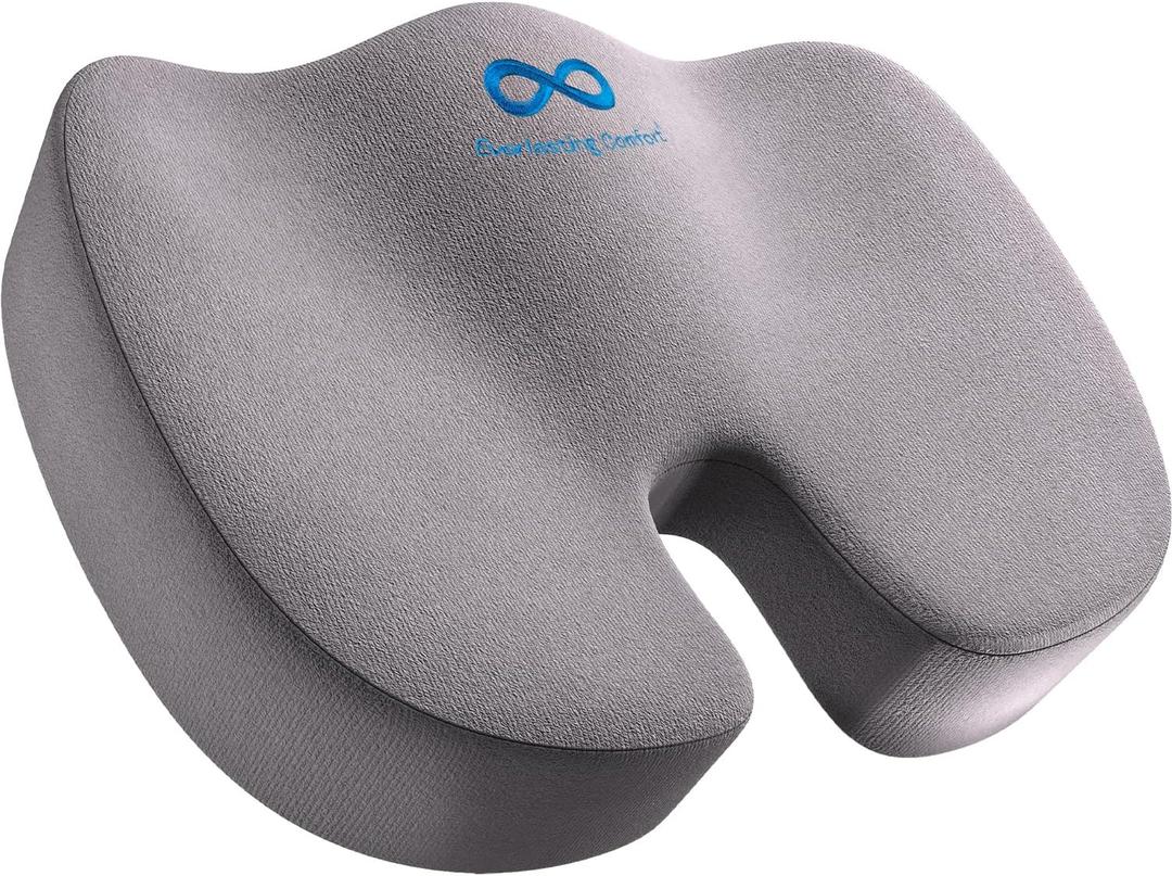 Everlasting Comfort Doctor Recommended Memory Foam Seat Cushion for Office Chairs & Car Seat - Ergonomic Office Desk Accessories for Tailbone Pain Relief, Sciatica & Back Support