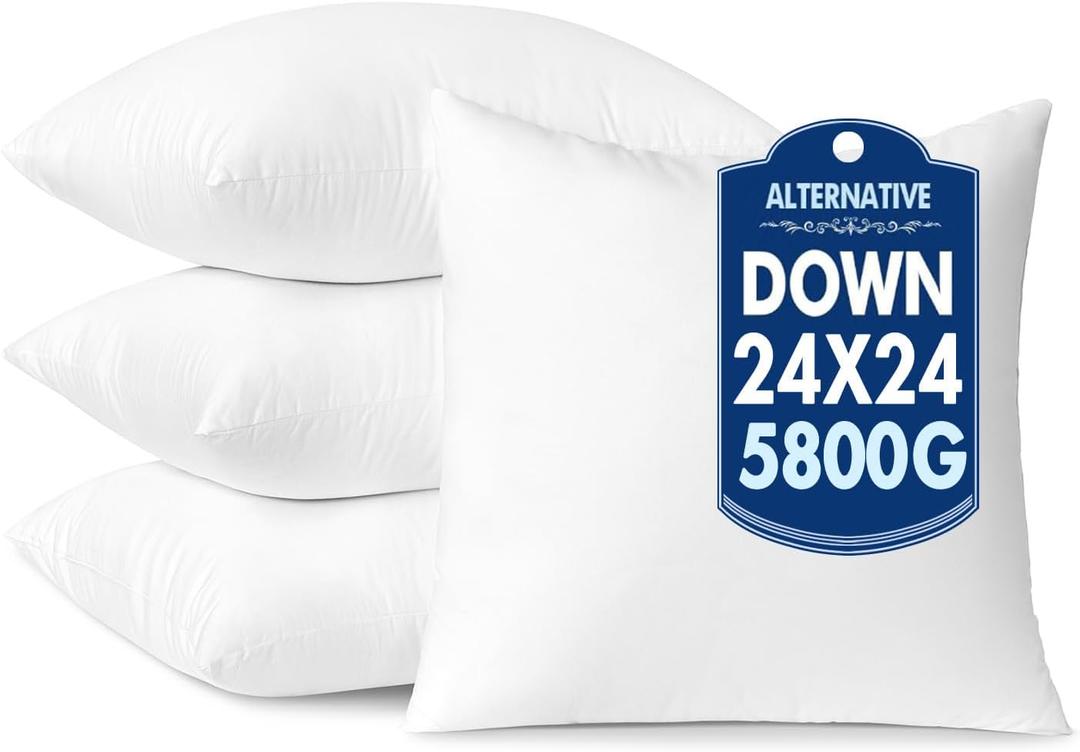 MIULEE 24x24 Down Alternative Pillow Inserts,Pack of 4 Euro Throw Pillows 24 x 24 Inch Body Bed Sleeping Ultra Soft Fluffy Form for Sofa Couch Bed