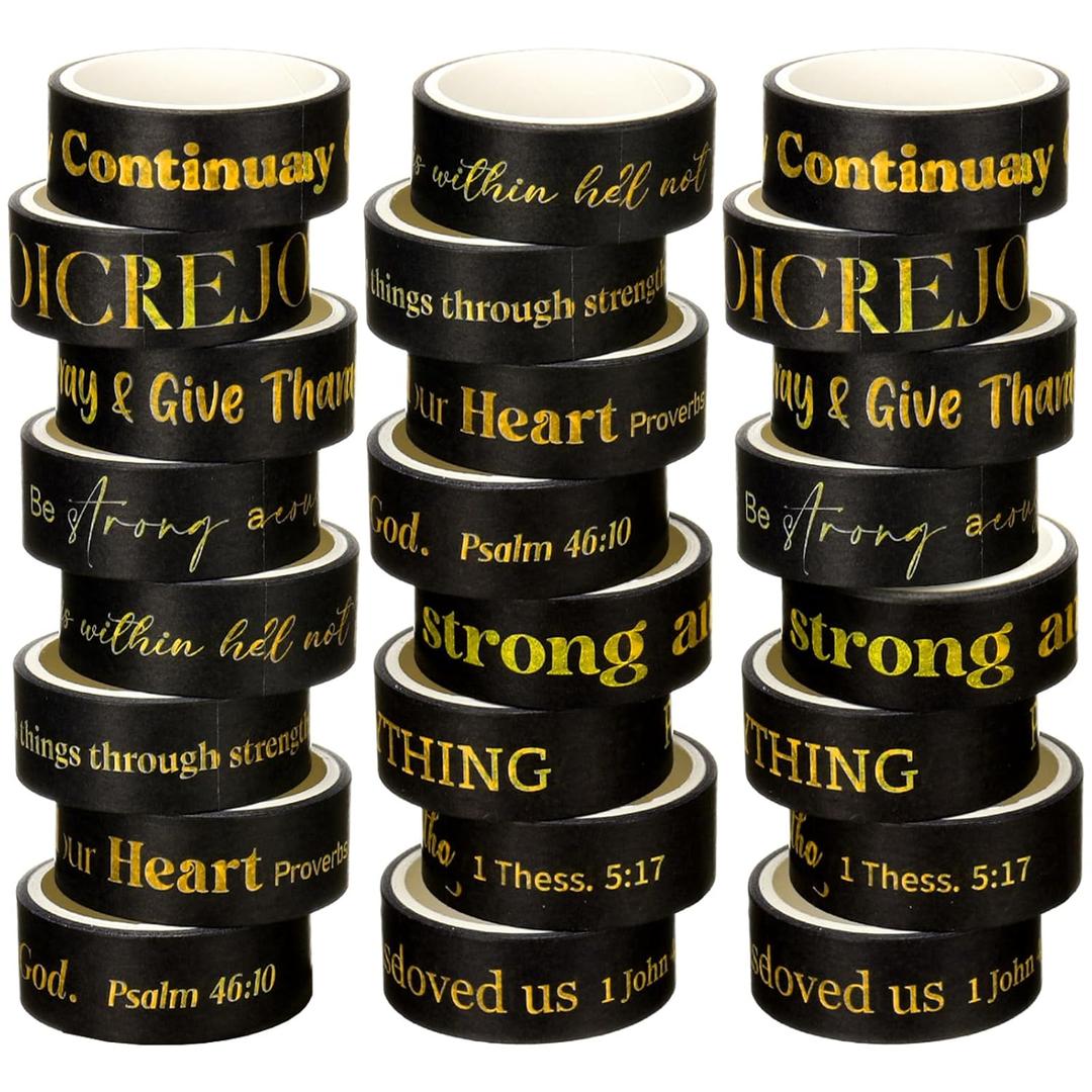 2 x Janlaugh 24 Rolls Christian Washi Tape for Bible Journaling Black Gold Bible Verse Decorative Tape Bulk Religious Inspirational Scripture Supplies Gifts for Arts DIY Crafts Journals Wrapping (0.6 Inch)