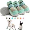 Hcpet Dog Shoes for Dogs, Dog Booties for Dogs, Anti-Slip Dog Boots & Paw Protectors for Hot Pavement Winter Snow Hiking with Reflective Straps Green Size 5, 4PCS (5 (Width 2.16 inch) for 40-58 lbs)