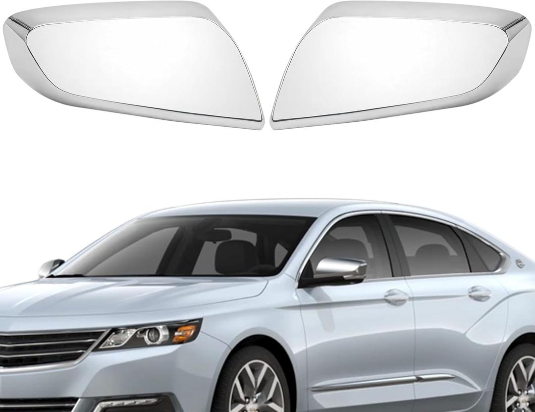 2pcs Mirror Cover Fit for Chevy Impala 2014 2015 2016 2017 2018 2019 2020, Drive & Passenger Side Mirror Shells Caps Accessories Exterior Trim Overlays Replacement Part, Chrome Plated ABS, Stick On