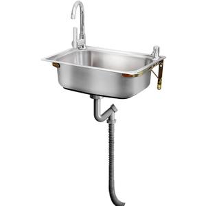 Stainless Steel Sink Wall Mount Commercial Hand Washing Station Prep Utility Kitchen & Bar Sinks Basin W/Gooseneck Faucet and Strainer for Home Garage Restaurant Laundry RV Bathroom Store, One Size