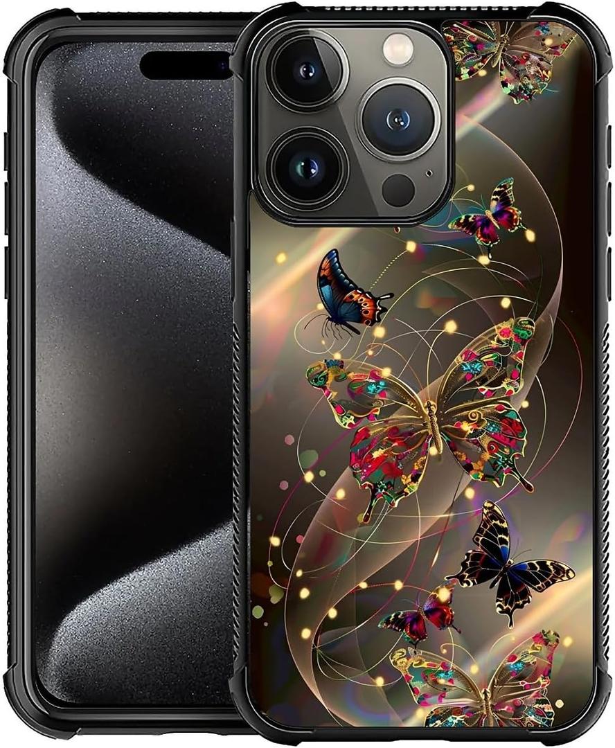 Compatible with iPhone 16 Pro Max Case,Butterflies New 16 Pro Max Women Girls Case, Shockproof Anti-Slip Drop Protection with Soft TPU Bumper