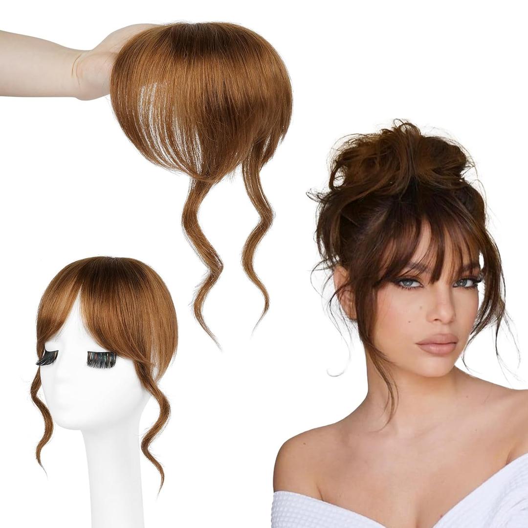 Flufymooz 100% Human Hair Clip In Bangs,360Real Human Hair Toppers for Women Natural Fringe Extensions with Invisible Clips-Copper Red