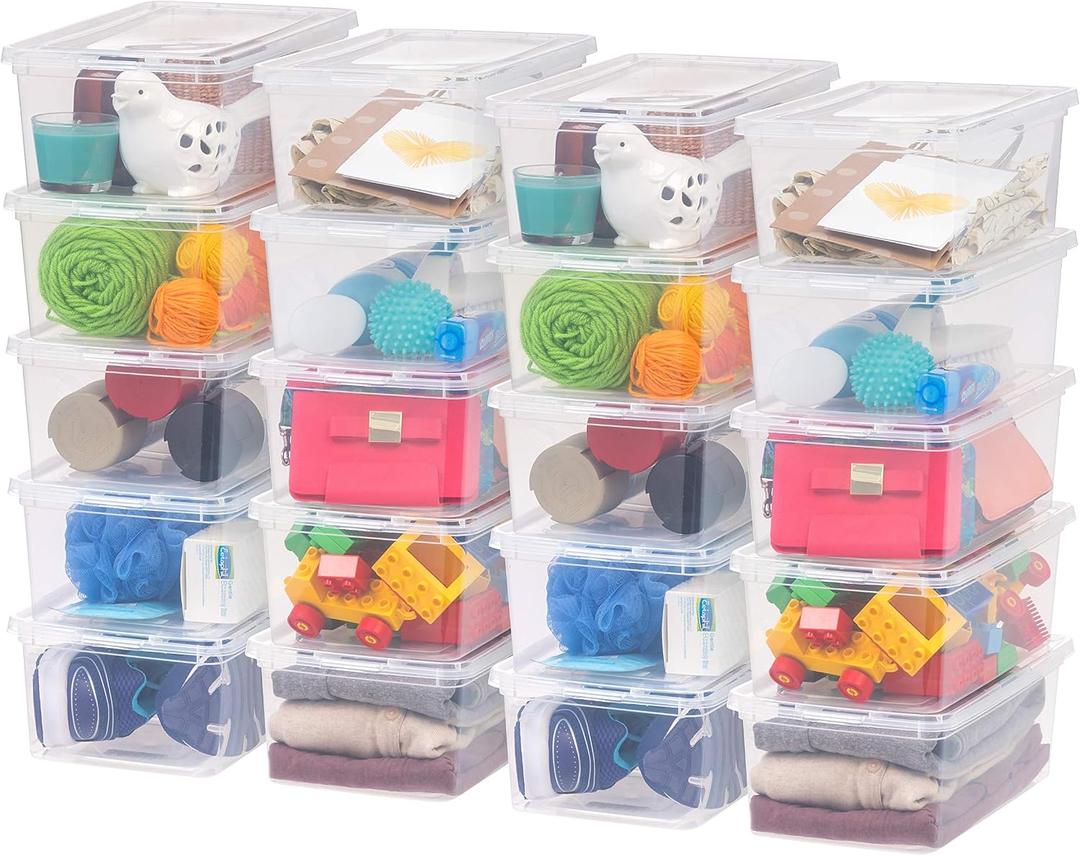 IRIS USA 20-Pack Storage Bins with Lids, 6 Quart, Shoe Boxes Clear Stackable Containers Organize Shoes Closet Shelves, Classroom Organization Teacher Tools, Game Storage - BPA-Free Plastic