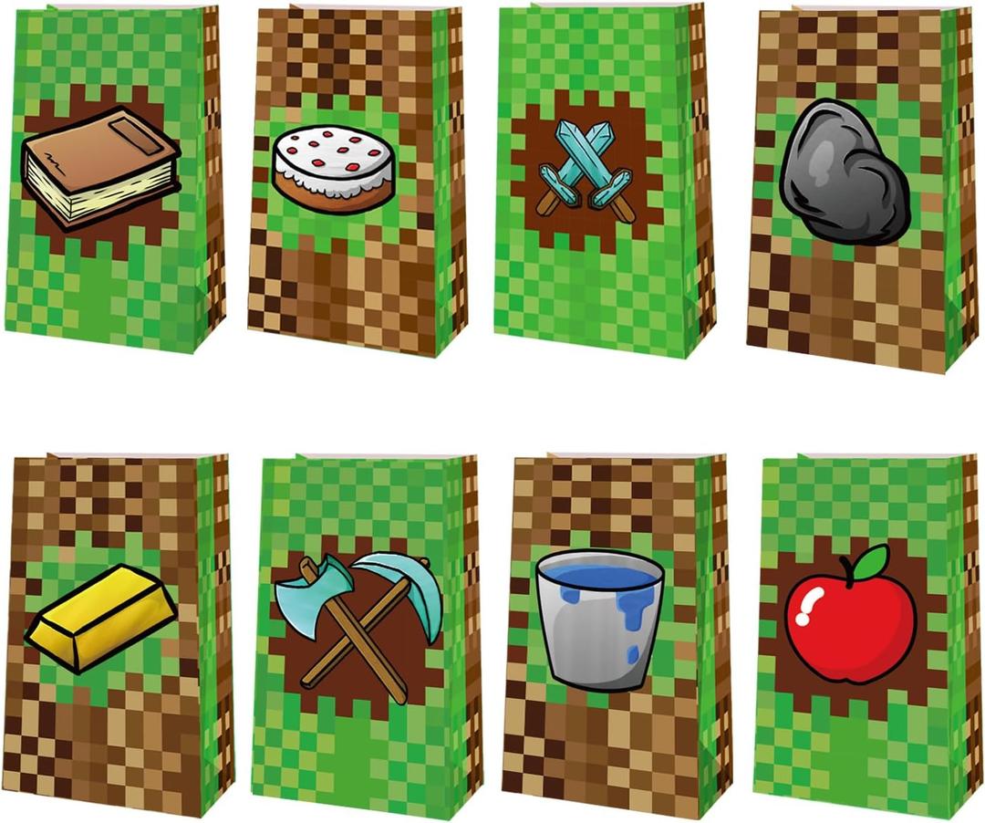 24 Packs Pixel Theme Party Gift treat Bags, Pixel Theme Birthday Party supplies