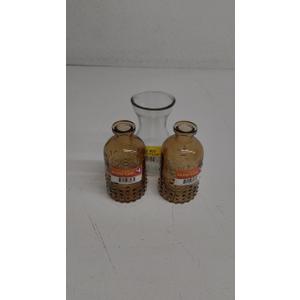 Amber Ridged Glass Vases, Set of 2 & One Clear Vase