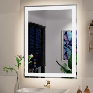 24"x 32" LED Mirror for Bathroom, Front and Backlit Controlled Separately LED Smart Mirror, Wall LED Vanity Mirror with Lights, Stepless Dimmable, Anti Fog, Memory LED Bathroom Mirror(UL ETL) (32"L x 24"W)