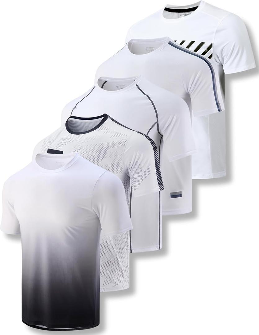 5 Pack Mens Active Quick Dry Crew Neck T Shirts | Athletic Running Gym Workout Short Sleeve Tee Tops Bulk (Medium)