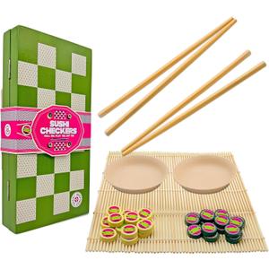 Project Genius: Sushi Checkers  Game & Sushi Making Set, Folding Bamboo Game Board, 24 Checkers & Chopsticks Set, Adults & Kids Ages 8+, 2 Players