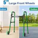 Loyoda Folding Walker with 2 Skis and 5" Wheels, Lightweight Walkers for Seniors and Adults, Supports Up to 350 Pounds, Adjustable Height, Compact Standard Walker, Green