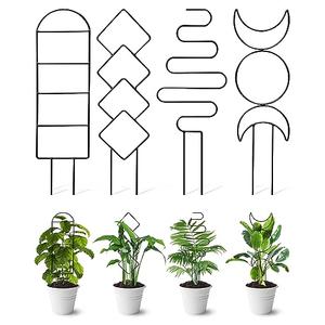 4 Pack Indoor Climbing Plant Trellis, Small Trellis for Potted Plants Outdoor, Metal Garden Trellis Plant Support Trellis with Different Patterns for Vine Ivy Flower (Black)