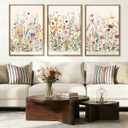 BINCUE Wildflower Wall Art Large Floral Wall Painting Neutral Print Pictures Decor for Living Room Bedroom Bathroom 3 Panel 36x24 Inches