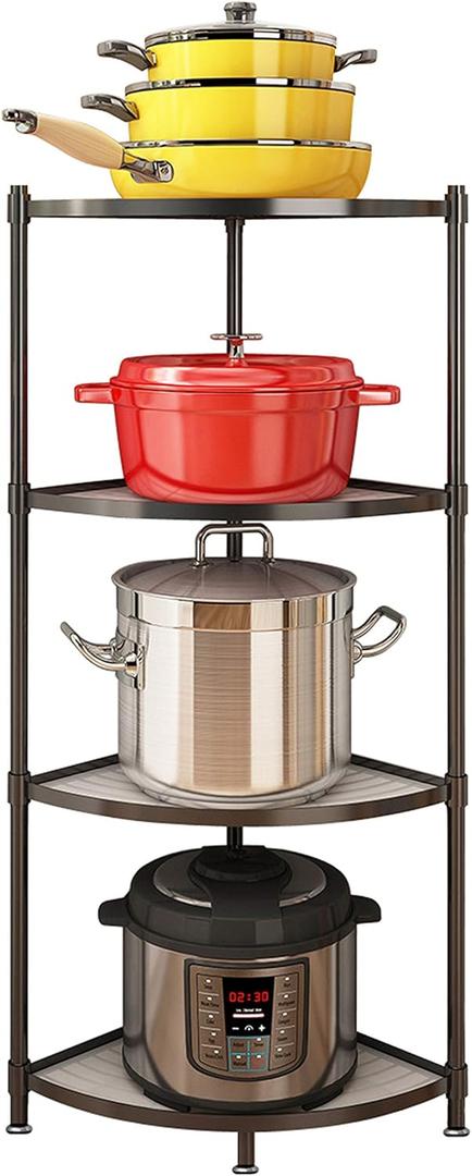 ZIGAMA 4-Tier Kitchen Pot Rack, Multi-layer Corner Shelf Stand Metal Shelves for Kitchen