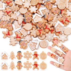 Simgoing 120 Pcs Mini Christmas Gingerbread Man Decorations Set Christmas DIY Craft Accessories Miniature Assorted Flat Back Resin Ornament Xmas Tree Adornment for Holiday Decor Gift (Winter)