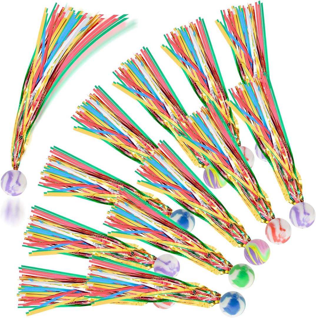 20 PCS Comet Balls with Colorful Streamers, Rubber Bouncy Balls for Birthday Party Favors, Easter Basket Goody Bag Filler