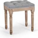 VONLUCE French Vintage Foot Stool with Rustic Wood Legs and Padded Seat, 18.5" High Memory Foam Upholstered Vanity Stool and Entryway Bench,Tufted Fabric Ottoman Stool for Bedroom Living Room, Gray (Gr