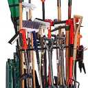 Garden Tool Organizer, Yard Tools Rack Holds 55 Long-Handled Tools/Rakes/Brooms for Garage Organization and Storage, Shed, Outdoor, Lawn, Heavy-Duty Steel, Black, Easy Assembly