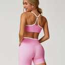 ABOCIW Workout Sets for Women 2 Piece Color Block Strappy Sports Bra Crossover High Waist Shorts Gym Yoga Pilates Outfits (Pink)