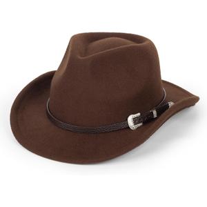 Cowboy Hat for Boys Girls Western Felt Fedora Hat for Kids 3-6 Years (4-8 Years, Brown With Westner Belt)
