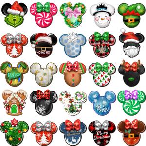 48 PCS Christmas Mouse Wooden Ornaments, Christmas Tree Ornaments Pendants Tags, Holiday Hanging Slices with Ropes for Home Office Party Xmas Decorations