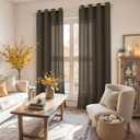 YoungsTex Chocolate Brown Linen Curtains for Living Room 84 Inches Length 2 Panels, Light Filtering Drapes with Grommet Privacy for Dining Bedroom, 52 X 84 Inch (Sliver-brown Color)