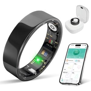 BIEMHA IP68 Waterproof Smart Ring - Fitness & Health Tracker with Sleep/Exercise Monitoring, Unisex for Women Men, iOS & Android Compatible, Long Lasting Battery Life, No Subscription (Black, 7)