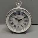 NIKKY HOME Vintage Table Clock with Handle, Shelf Desk Top Clock Battery Operated Rustic Design, Chic Home Decor for Fireplace Mantel, Desktop, Countertop, Distressed White