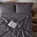 LBRO2M 100% Linen Sheet Set King Size, Bed Sheets 4 Piece Sets, Solid Color Natural Flax Bed Sheets Soft Breathable Bedding, 16" Deep Pocket, All Season (King, Dark Grey)