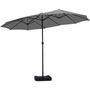 15ft Large Patio Umbrellas with Base Included, Outdoor Double-Sided Rectangle Market Umbrella with Stand, Outside Umbrellas for Poolside Lawn Backyard (Grey)