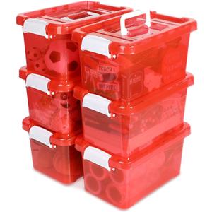 6 Pack 7 Quart Colorful Plastic Storage Bins with Lids Storage Latch Box Stackable and Nestable Clear Toy Storage Organizer Bins with Latching Handle and Buckle for School Kid Room Home(Red)