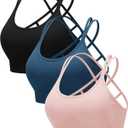 RUNNING GIRL Sports Bras for Women Pack Criss Cross Back Sexy Strappy Sports Bra Seamless Padded Yoga Bra with Removable Cups (3Pack Black/Navy/Pink)