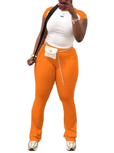 Nimsruc 2 Piece Outfits for Women Casual Sweat Sets Comfy Short Sleeve Matching Tracksuits Orange L