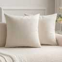 MIULEE Pack of 2 Velvet Pillow Covers Decorative Square Pillowcase Soft Solid Christmas Cushion Case for Spring Couch Sofa Bedroom Car 24x24 Inch 60x60 cm Cream White (24" x 24" (Pack of 2))